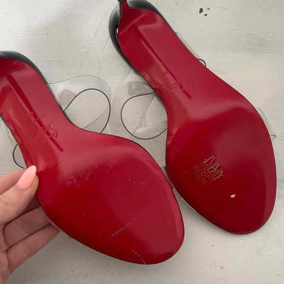 ❌SOLD❌Christian Louboutin Just Nothing 85 Slide Sandals Patent Leather PVC Mule - Picture 3 of 12
